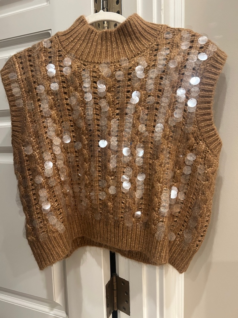 Zara Chunky Camel Sequin Knit Sweater Vest